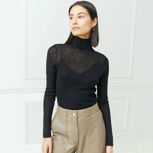 Autumn Cashmere Second Skin Sheer Mock Sweater in Black Medium New Knit Top - Picture 10 of 13